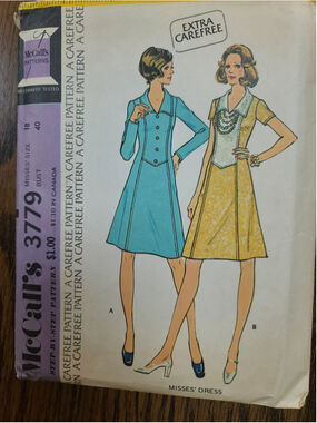 Vintage 1970s McCall's 3779 Sewing Pattern Misses Dress Sz 18 Uncut